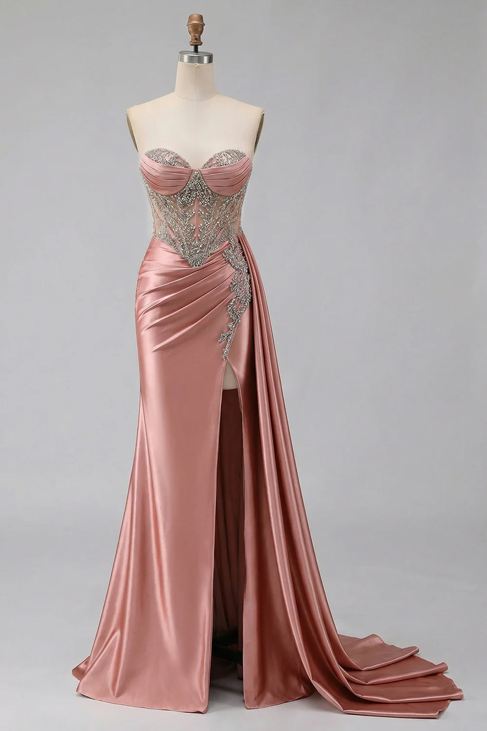 Mint Green Sweetheart Mermaid Beaded Long Plus Size Prom Dress with Slit - Image 19