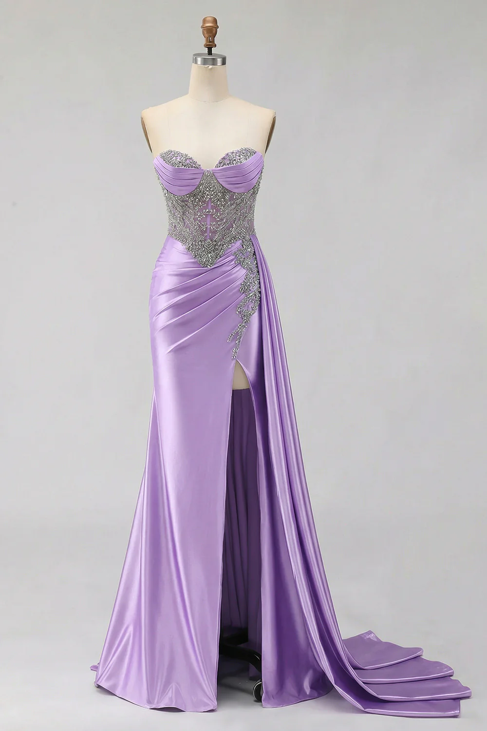 Mint Green Sweetheart Mermaid Beaded Long Plus Size Prom Dress with Slit - Image 20