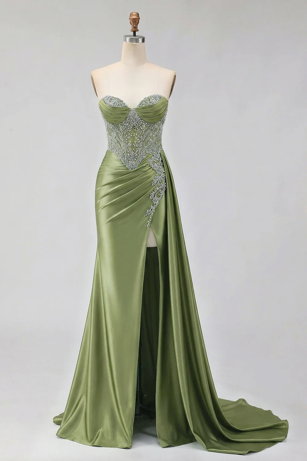 Mint Green Sweetheart Mermaid Beaded Long Plus Size Prom Dress with Slit - Image 21