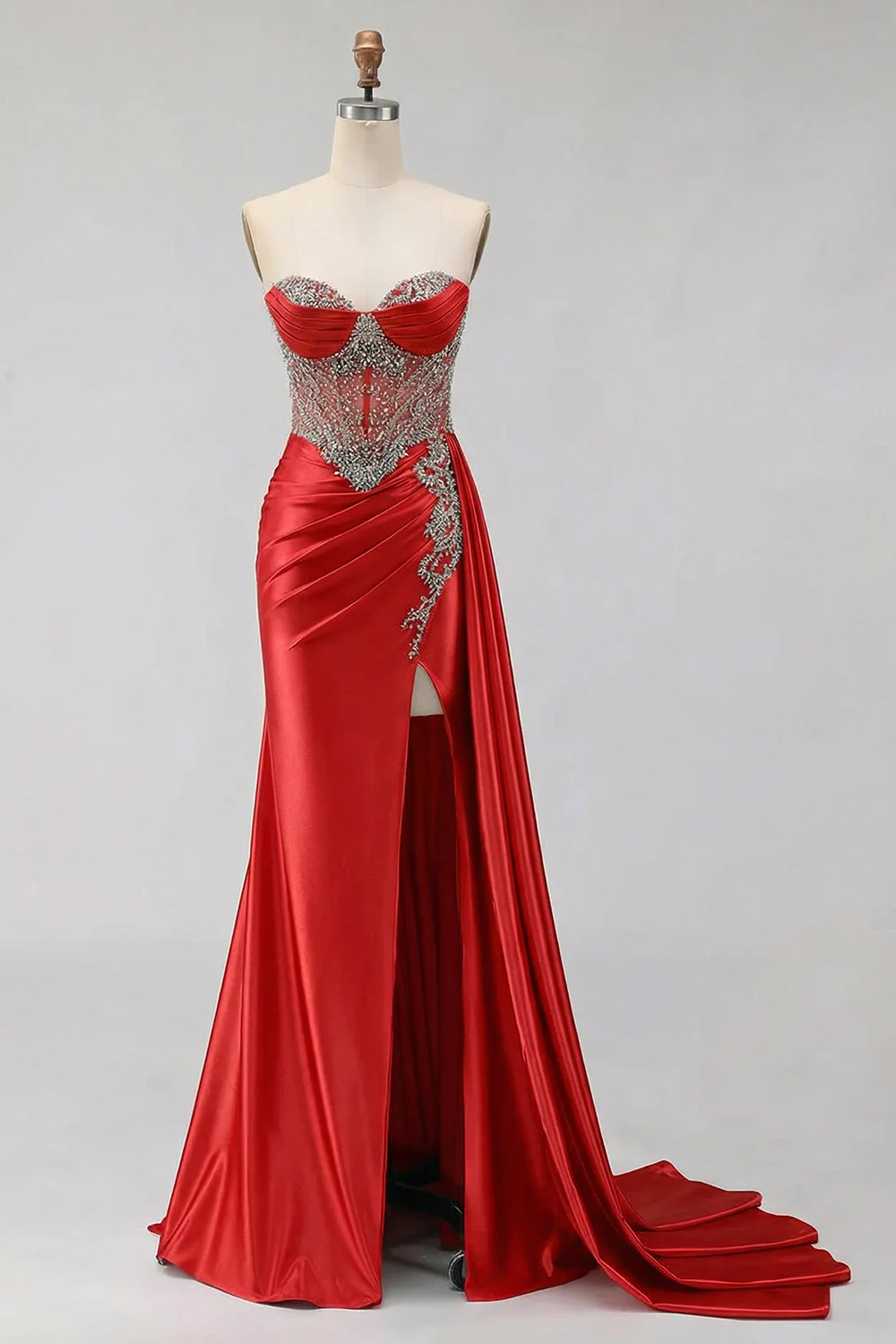 Mint Green Sweetheart Mermaid Beaded Long Plus Size Prom Dress with Slit - Image 22