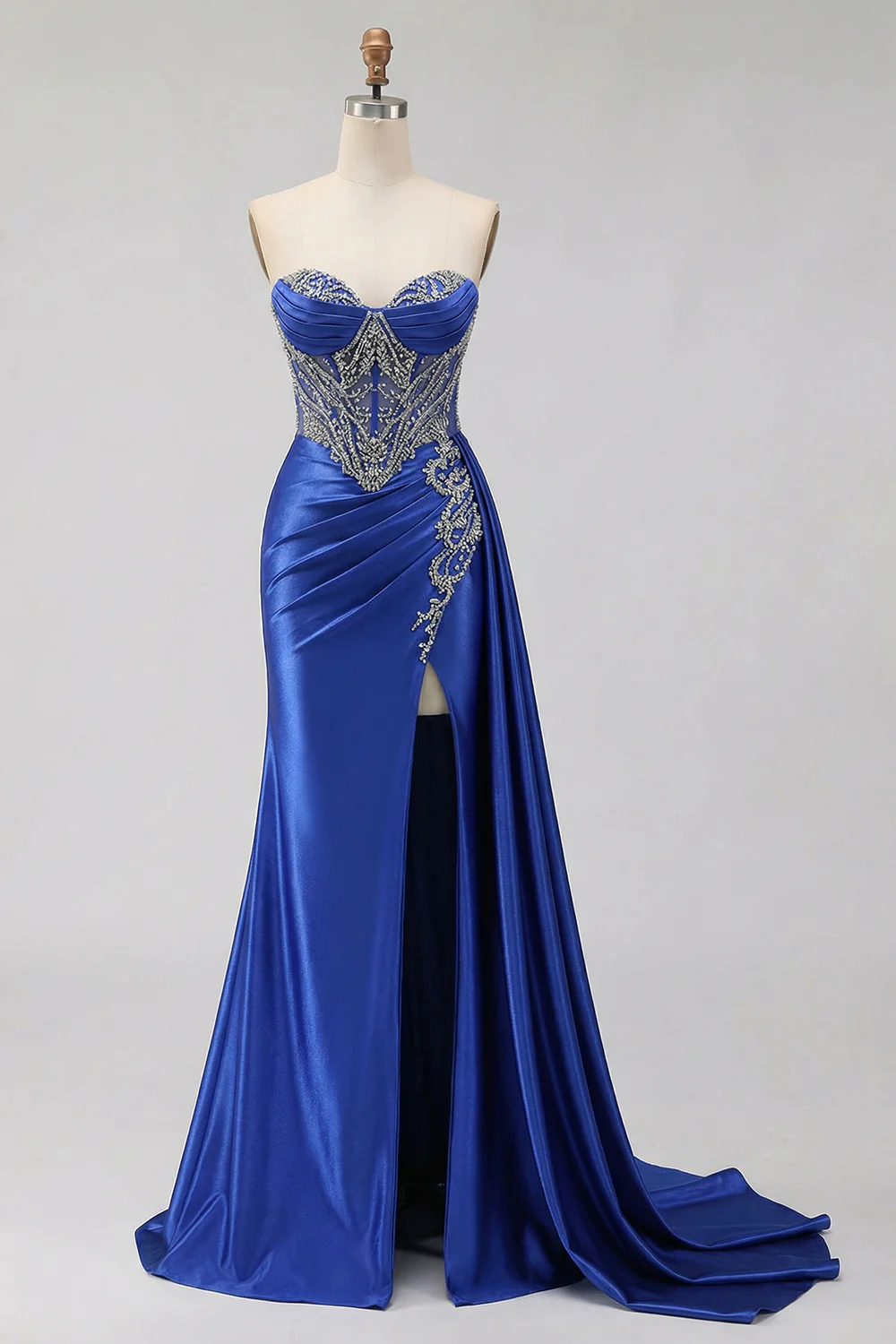 Mint Green Sweetheart Mermaid Beaded Long Plus Size Prom Dress with Slit - Image 23