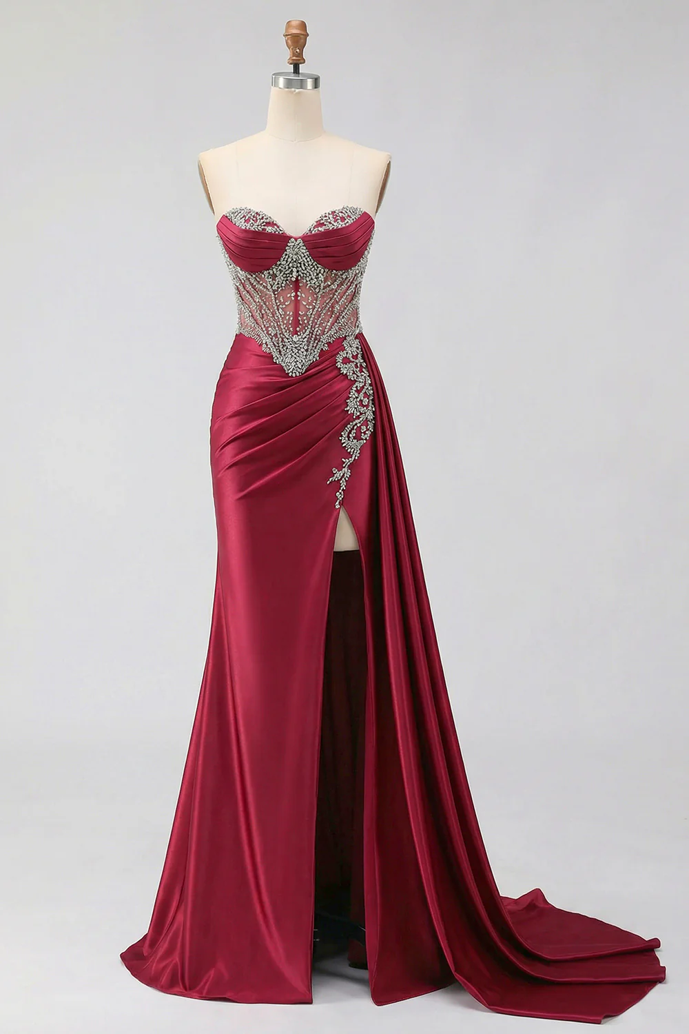 Mint Green Sweetheart Mermaid Beaded Long Plus Size Prom Dress with Slit - Image 24