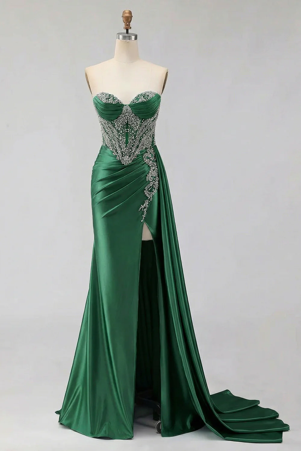 Mint Green Sweetheart Mermaid Beaded Long Plus Size Prom Dress with Slit - Image 9