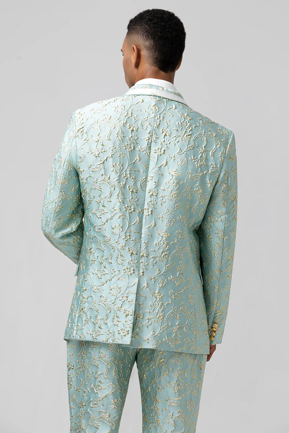 Mint Shawl Lapel Jacquard 2 Pieces Men's Prom Suits - Image 2