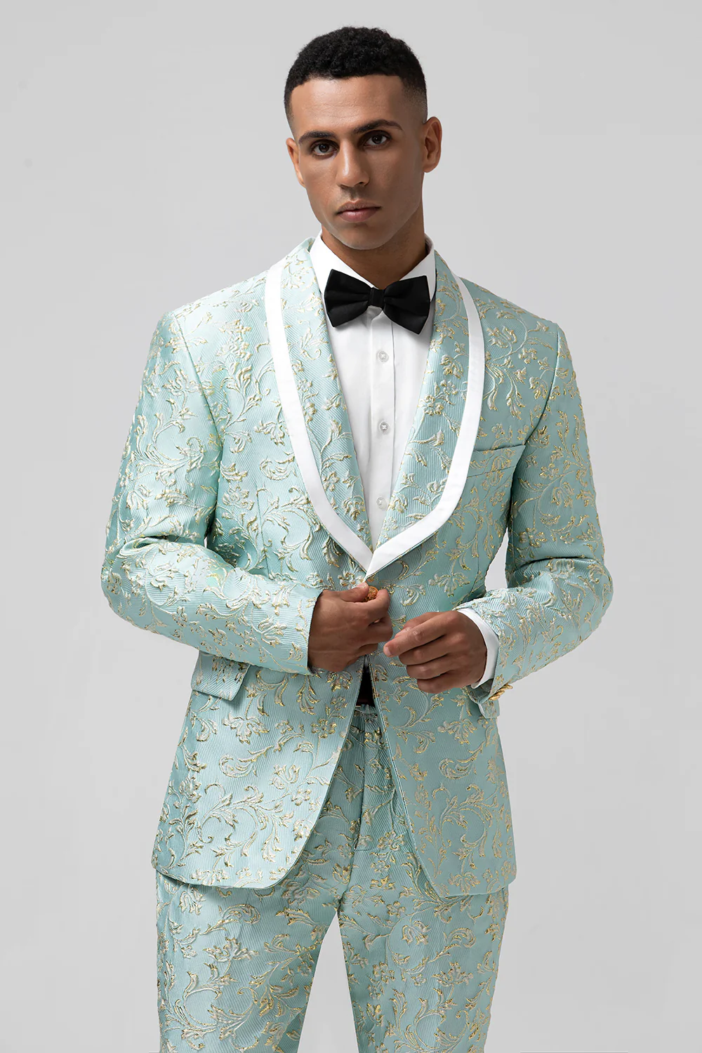 Mint Shawl Lapel Jacquard 2 Pieces Men's Prom Suits - Image 4