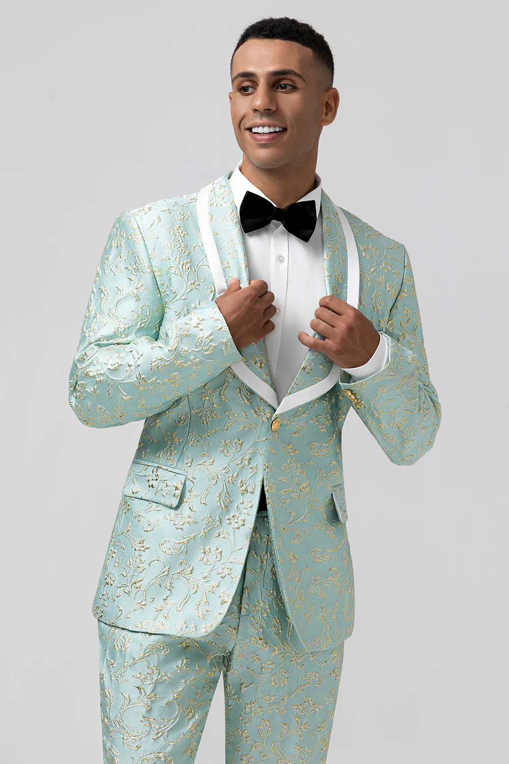 Mint Shawl Lapel Jacquard 2 Pieces Men's Prom Suits - Image 5
