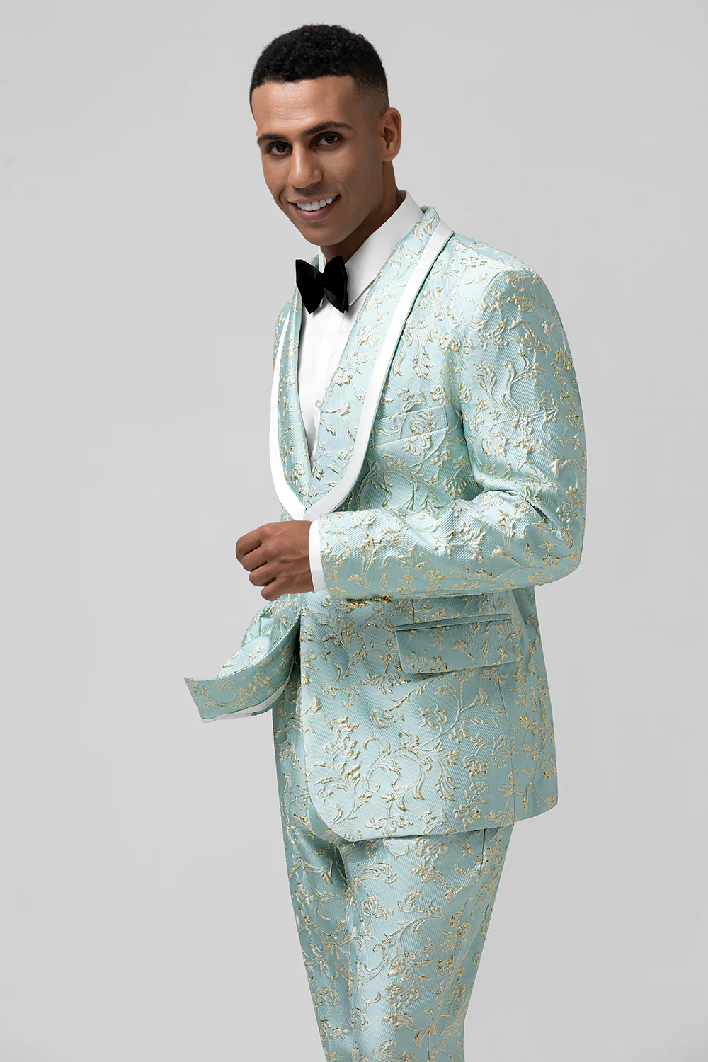 Mint Shawl Lapel Jacquard 2 Pieces Men's Prom Suits - Image 6