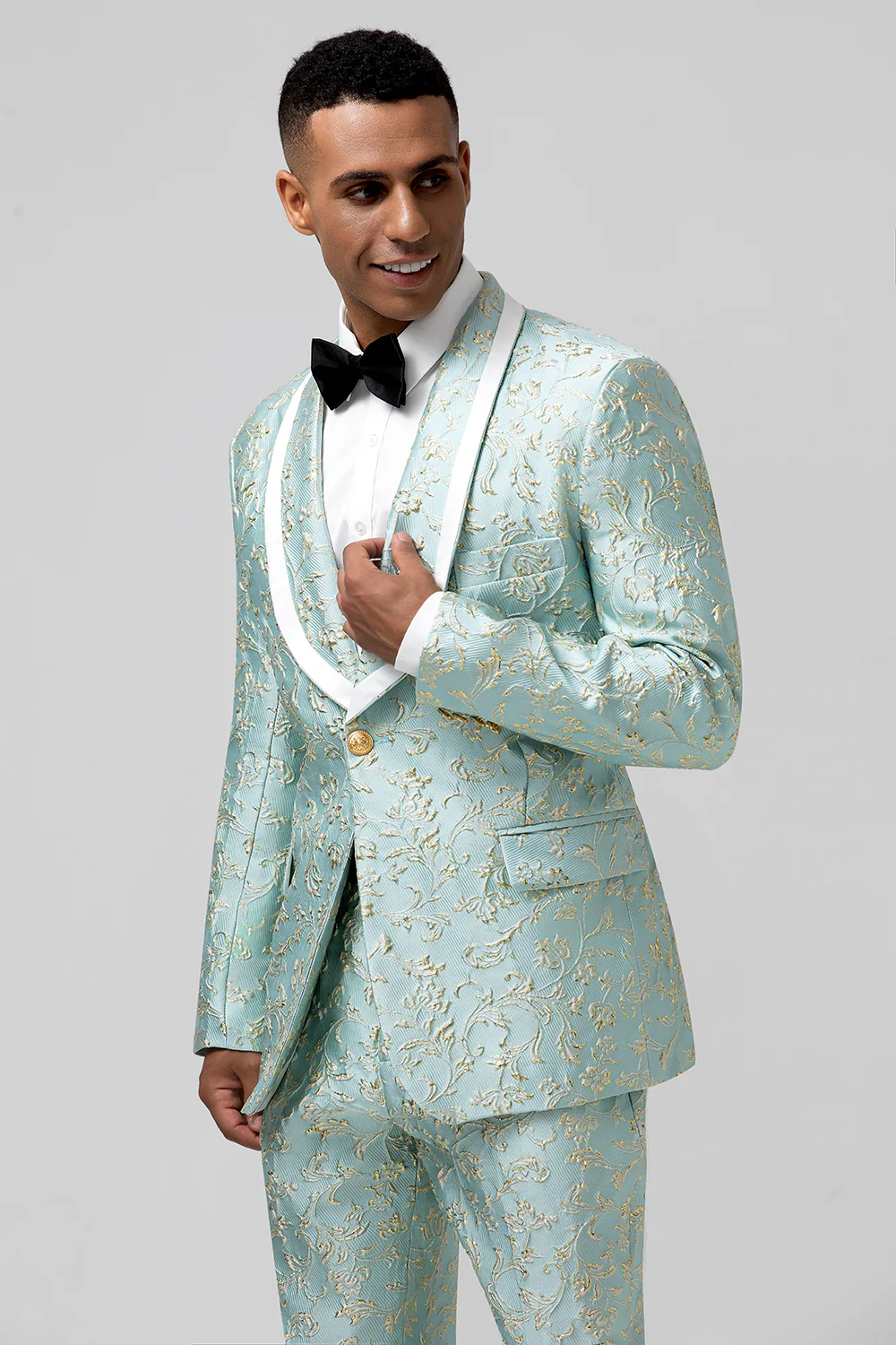 Mint Shawl Lapel Jacquard 2 Pieces Men's Prom Suits - Image 7