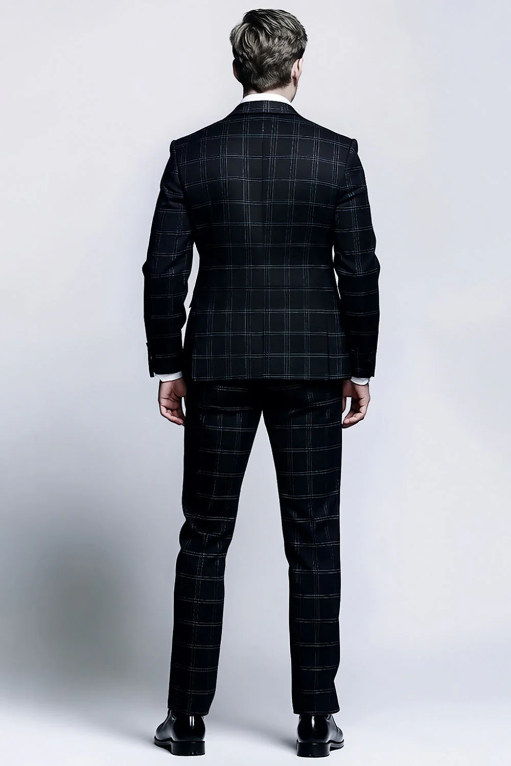 Mix Black Grid 2-Piece Slim Fit Notched Lapel Men Formal Suits - Image 3