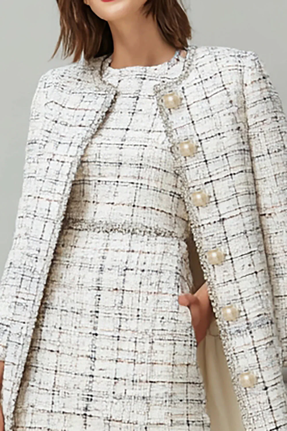 Mix Black Grid Tweed 2 Piece Midi Work Dress - Image 3