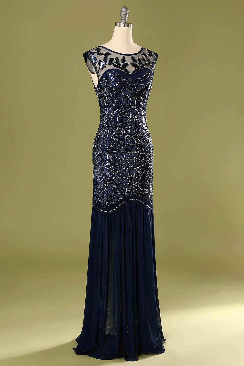 Navy 1920s Sequined Flapper Dress - Image 3