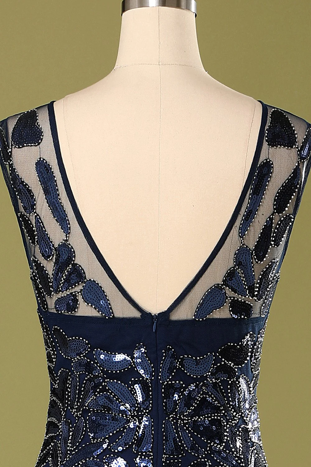 Navy 1920s Sequined Flapper Dress - Image 6
