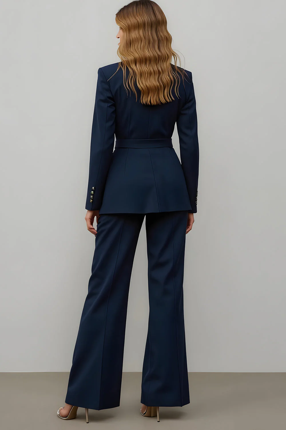 Navy 2 Piece Satin Notched Lapel Women Prom Suits - Image 2