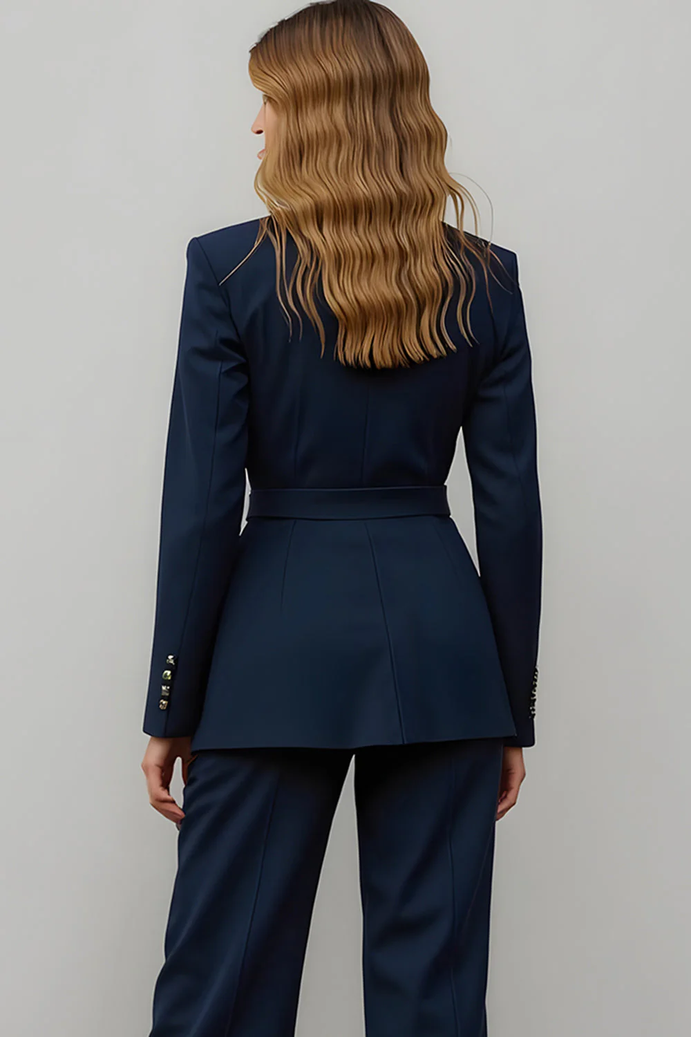 Navy 2 Piece Satin Notched Lapel Women Prom Suits - Image 4