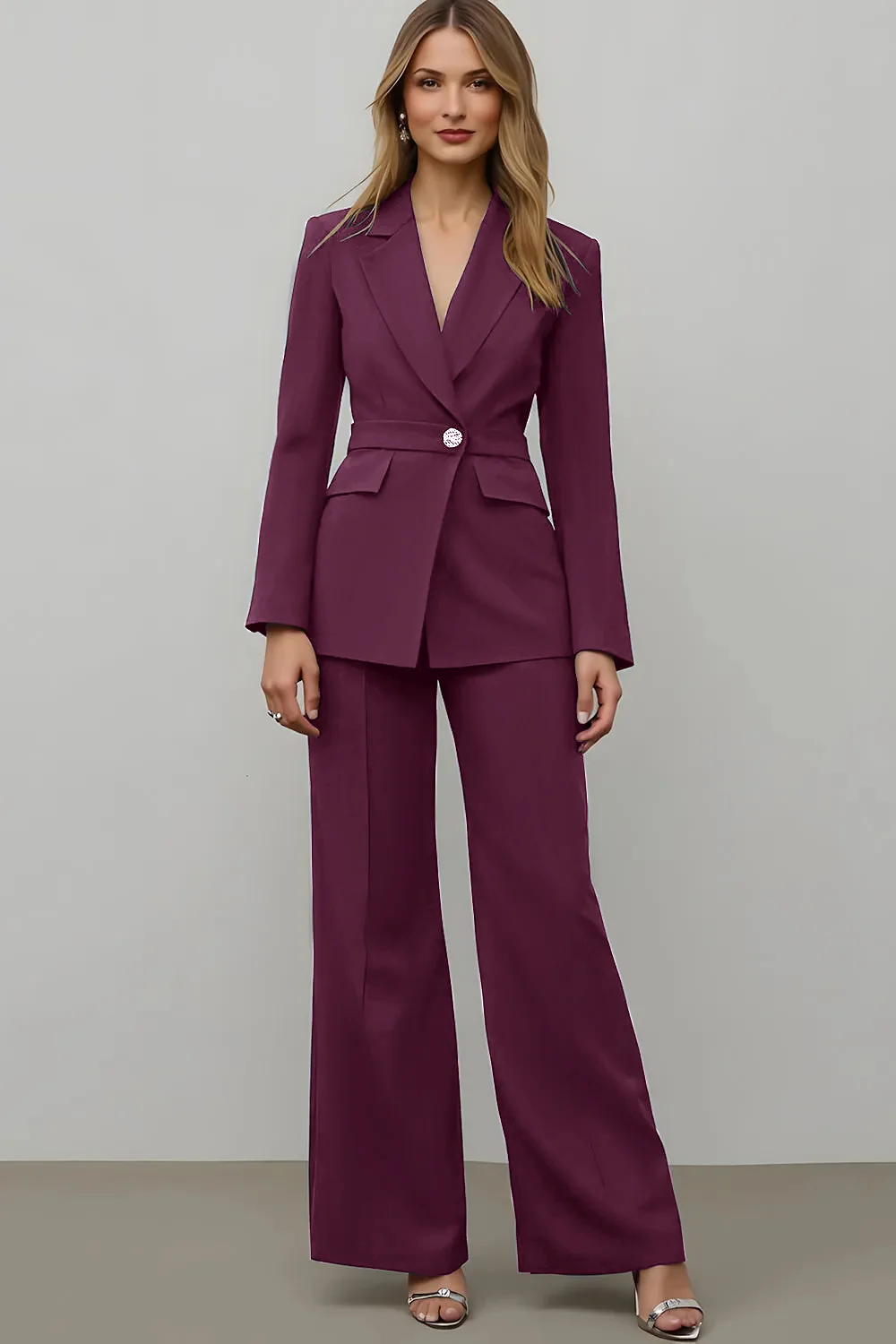 Navy 2 Piece Satin Notched Lapel Women Prom Suits - Image 5