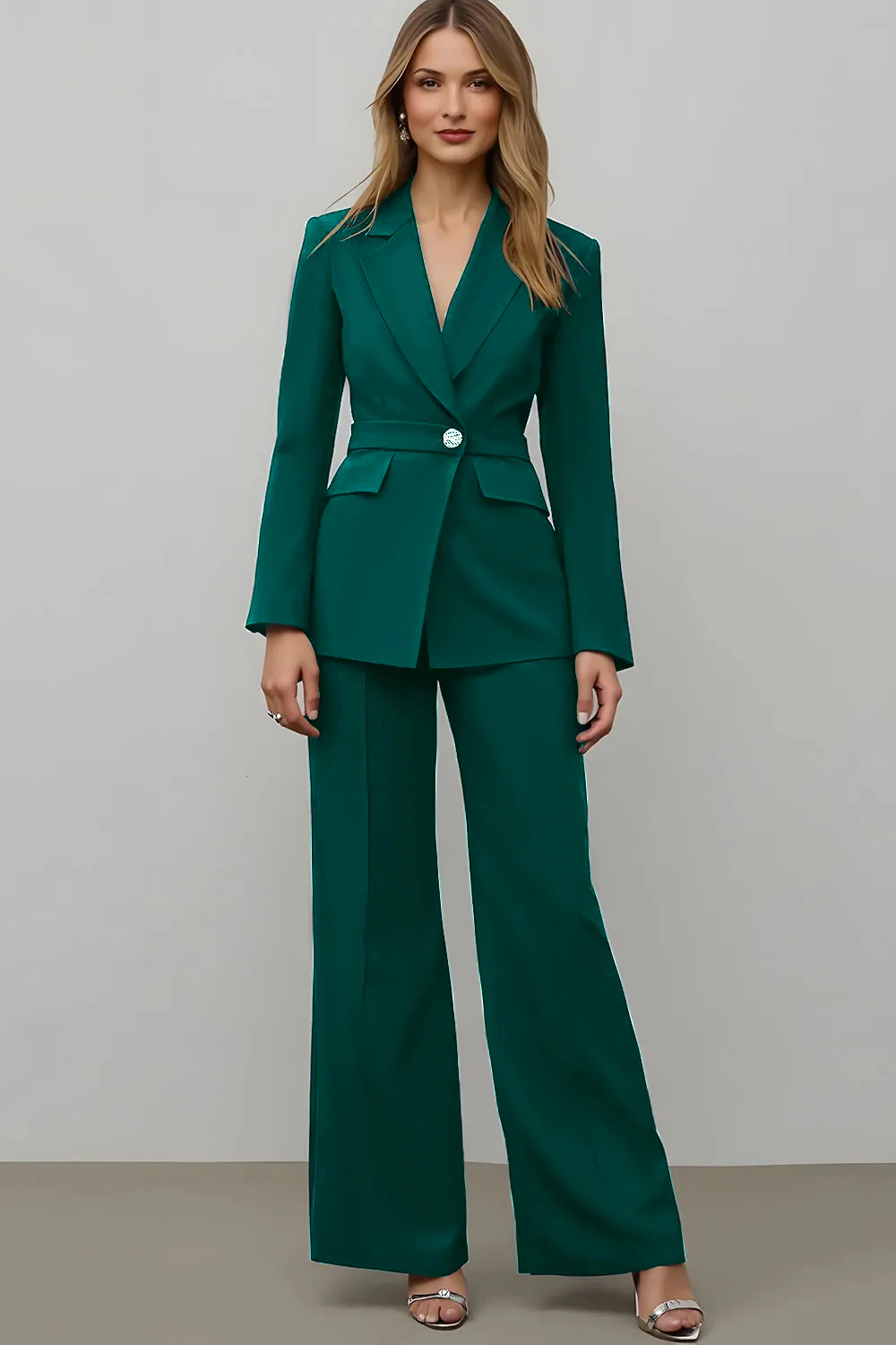 Navy 2 Piece Satin Notched Lapel Women Prom Suits - Image 6