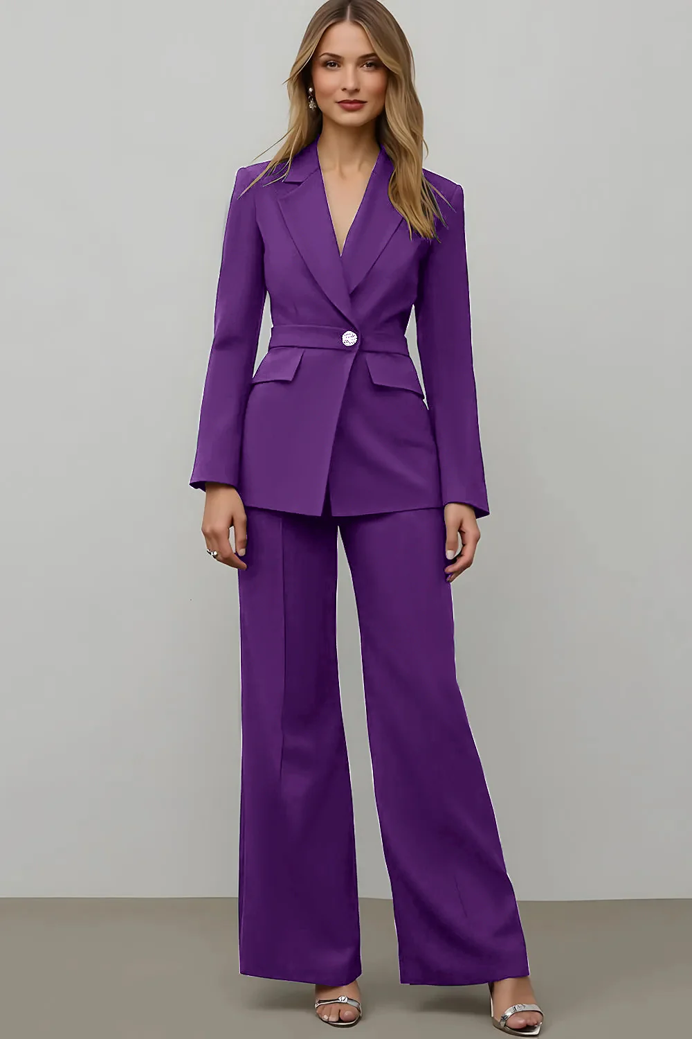 Navy 2 Piece Satin Notched Lapel Women Prom Suits - Image 8