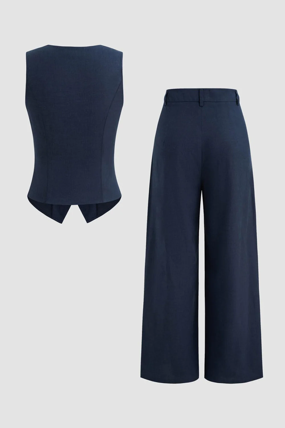 Navy 2 Piece Satin Sleeveless Women Prom Suits - Image 2