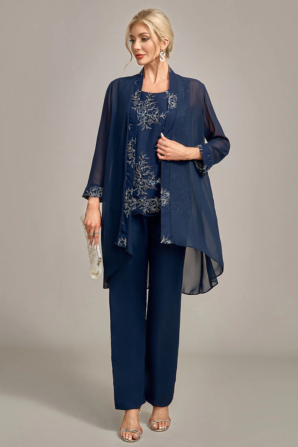 Navy 3 Piece Embroidered Choir Pant Suits - Image 3