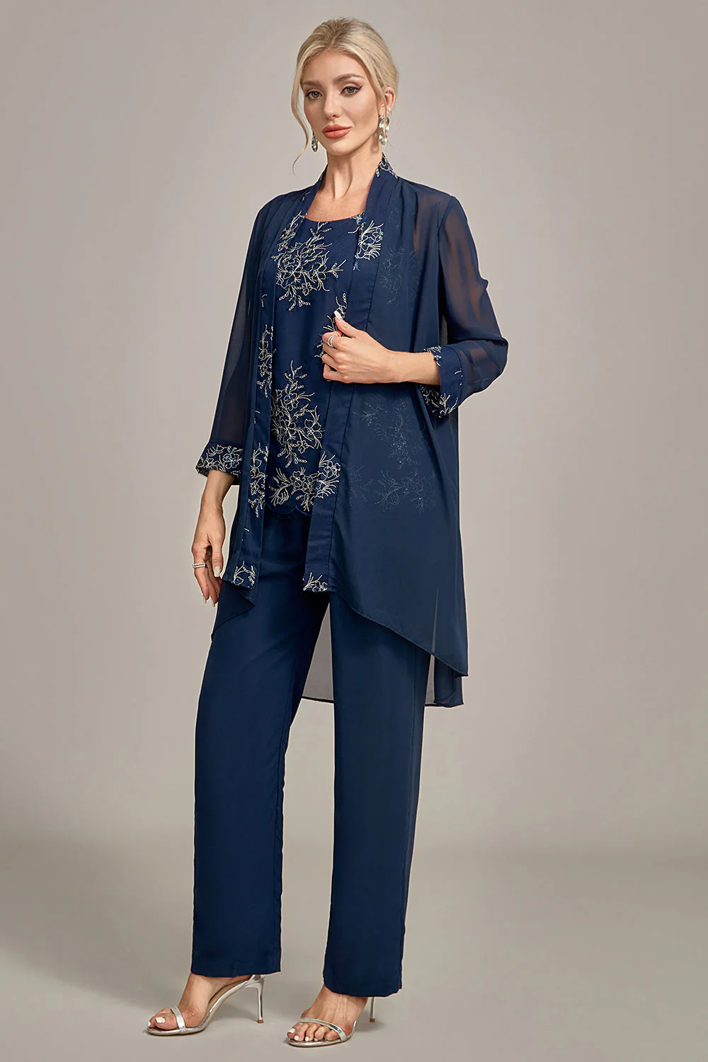 Navy 3 Piece Embroidered Choir Pant Suits - Image 6