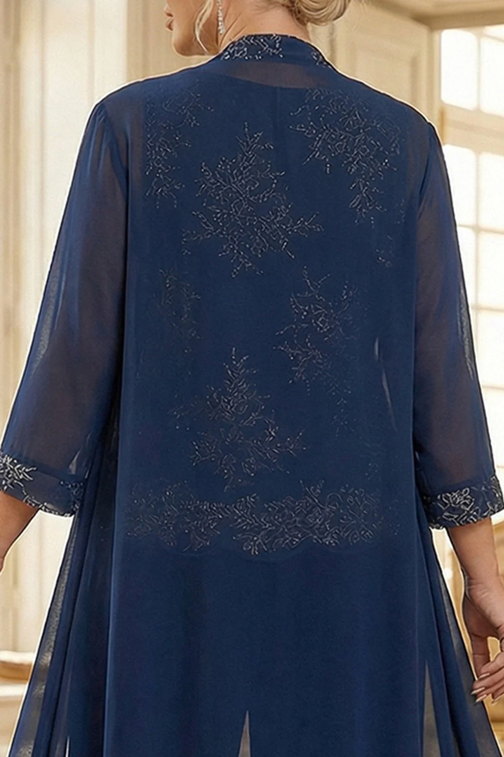 Navy 3 Piece Embroidered Mother of the Bride Pant Suits - Image 4