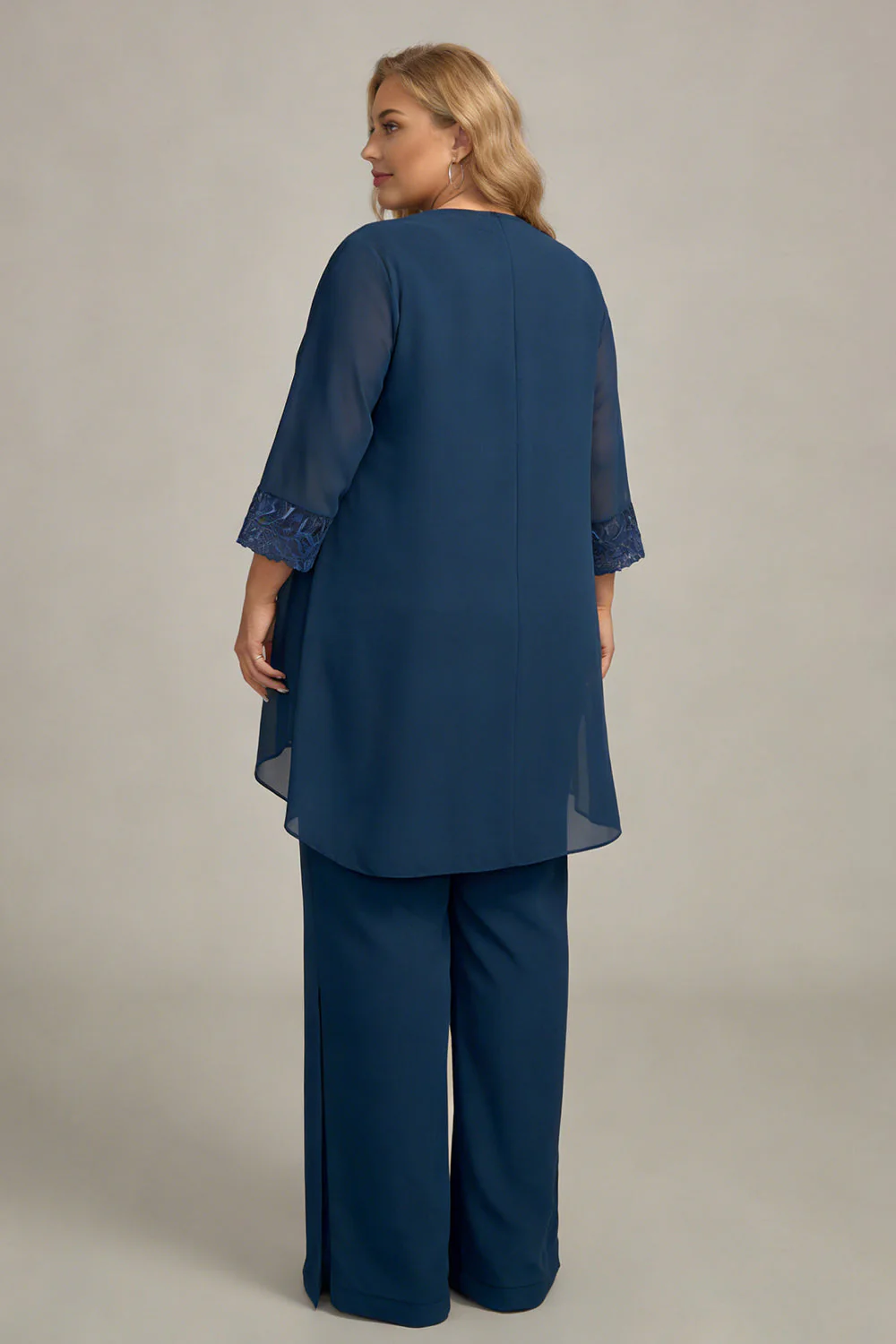 Navy 3 Pieces Long Sleeves Plus Size Mother of the Bride Pant Suits - Image 2