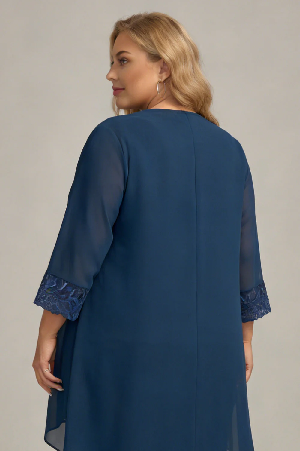 Navy 3 Pieces Long Sleeves Plus Size Mother of the Bride Pant Suits - Image 4