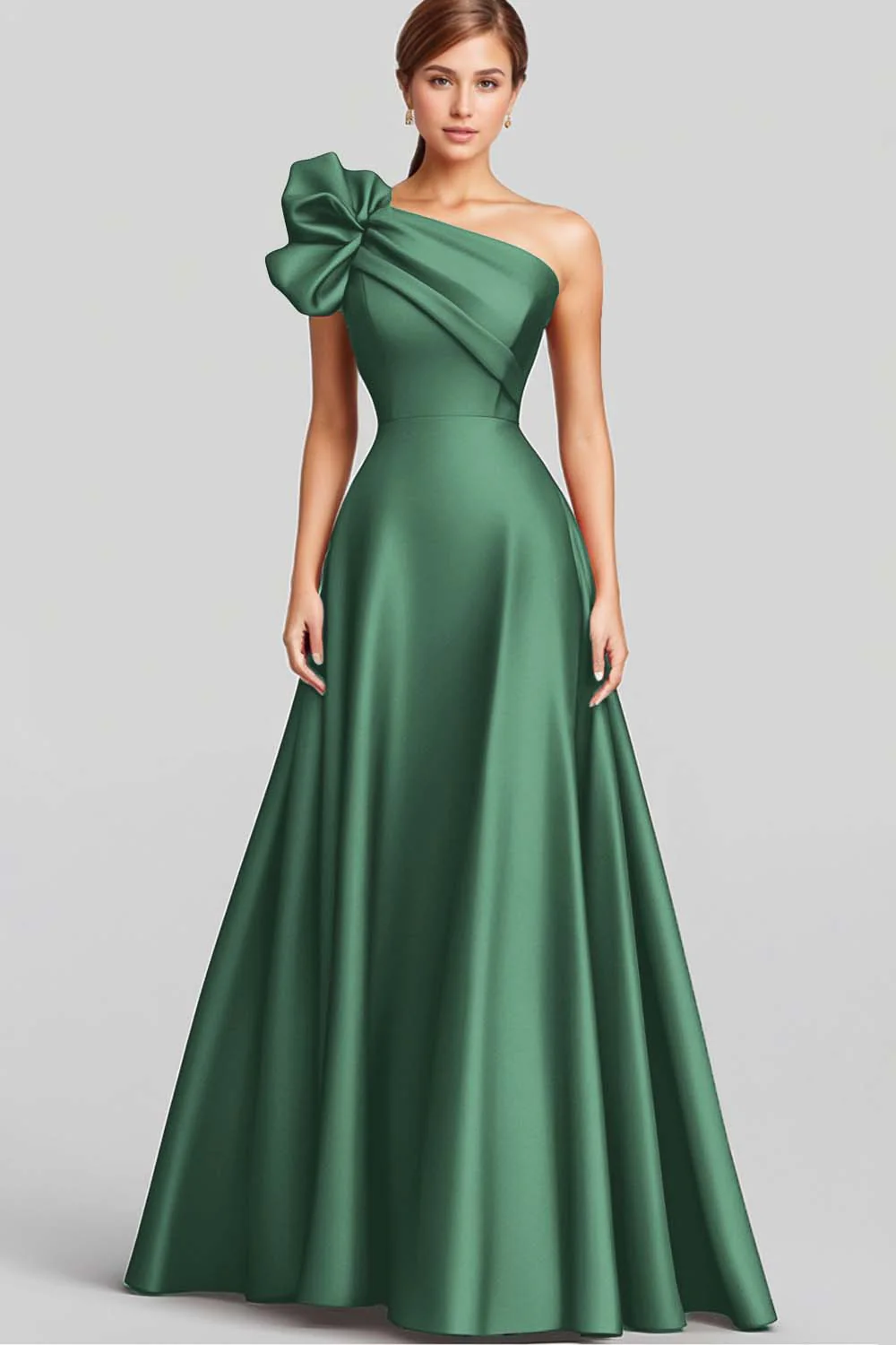 Navy A-Line Ruffled One Shoulder Satin Long Evening Dress - Image 10
