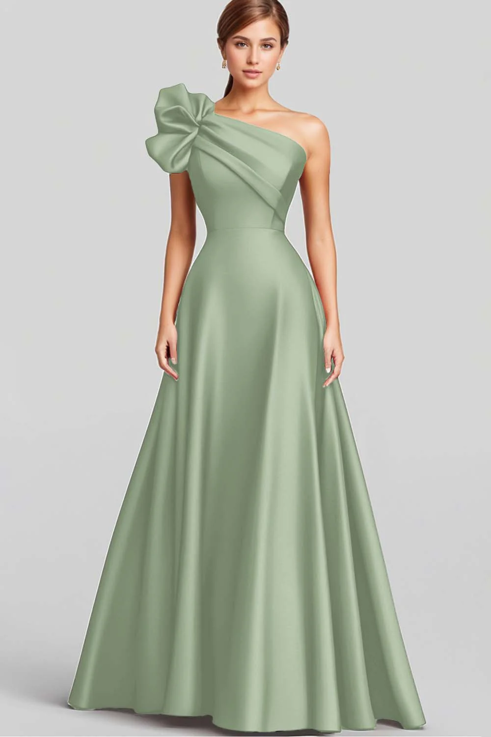 Navy A-Line Ruffled One Shoulder Satin Long Evening Dress - Image 9