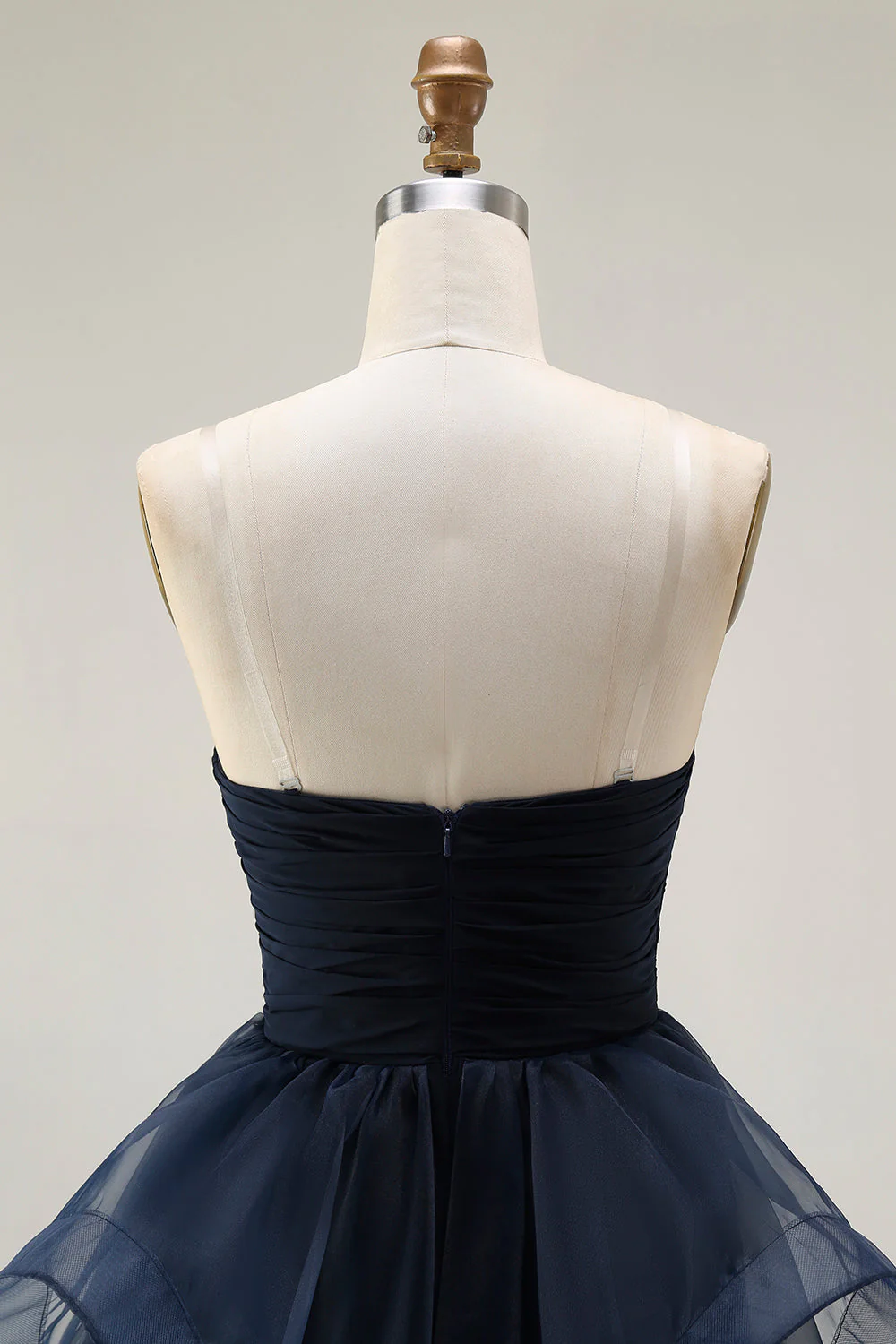 Navy A Line Sweetheart Ruched Long Prom Dress with Ruffles - Image 5