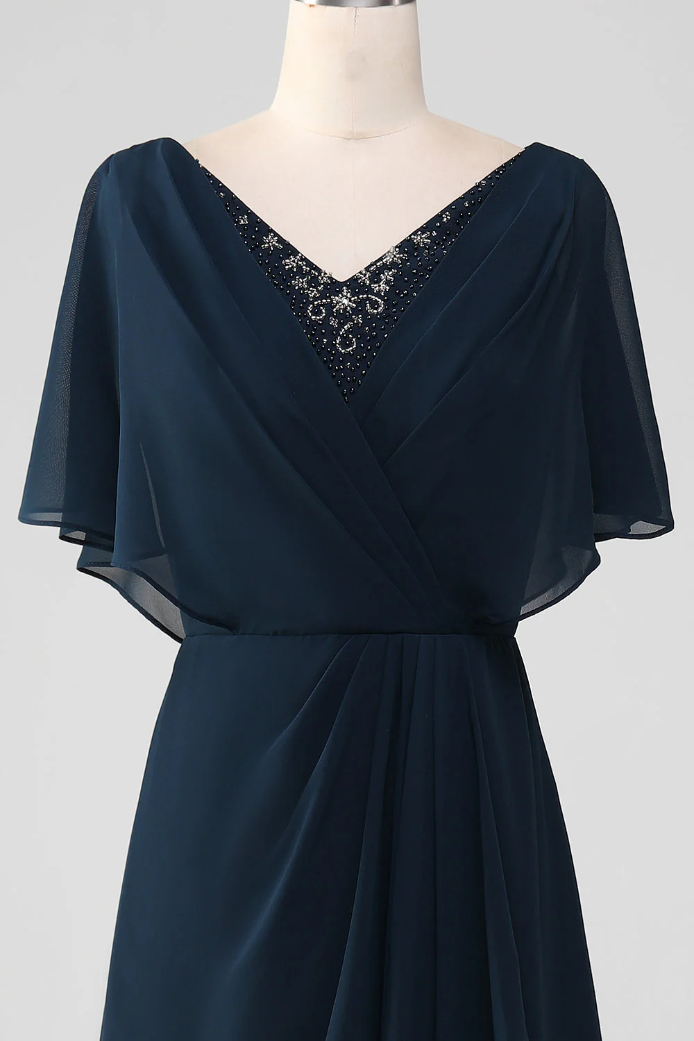 Navy A-Line V-Neck Long Chiffon Choir Dress with Beading - Image 5