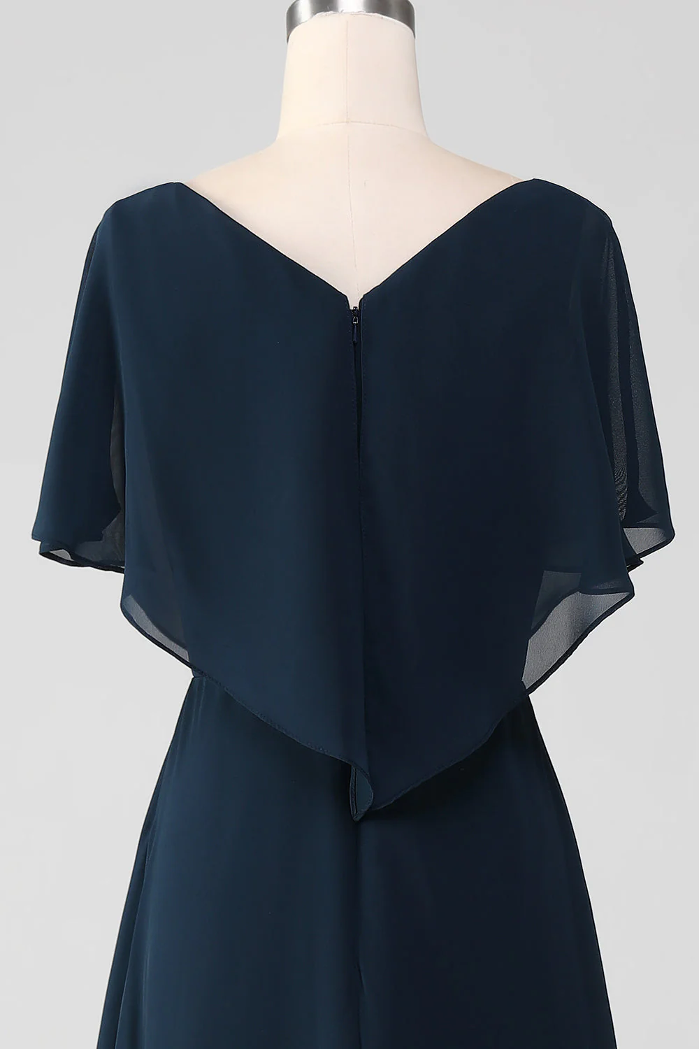Navy A-Line V-Neck Long Chiffon Choir Dress with Beading - Image 6