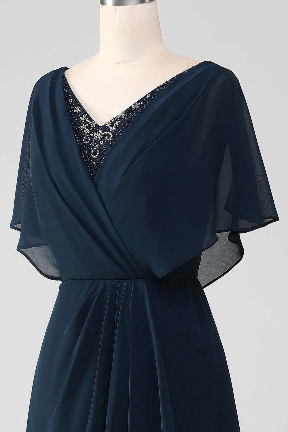 Navy A-Line V-Neck Long Chiffon Choir Dress with Beading - Image 7
