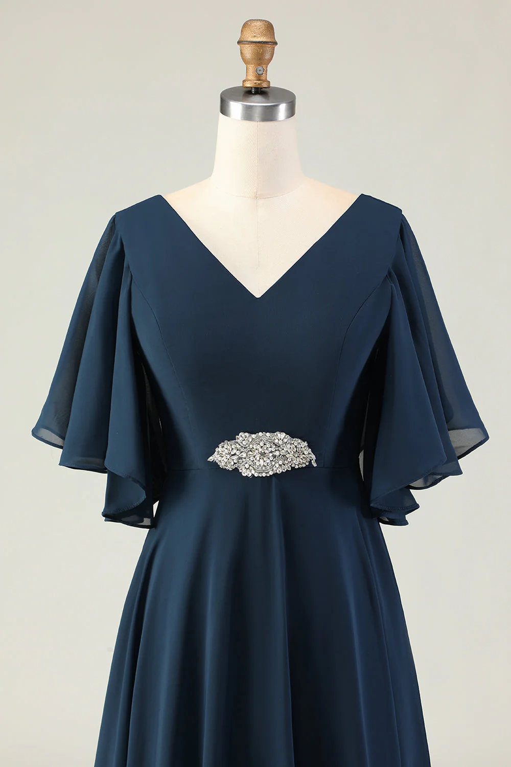 Navy A Line V Neck Long Choir Dress with Embroidery - Image 5