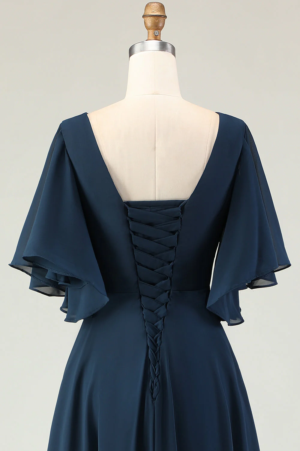 Navy A Line V Neck Long Choir Dress with Embroidery - Image 6