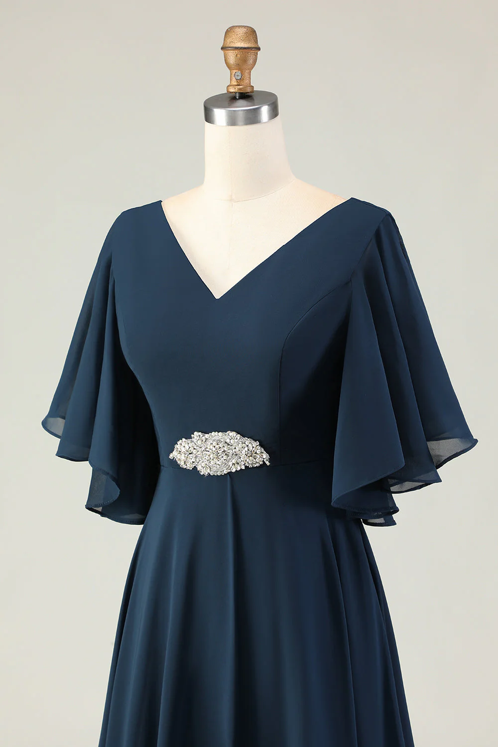 Navy A Line V Neck Long Choir Dress with Embroidery - Image 7