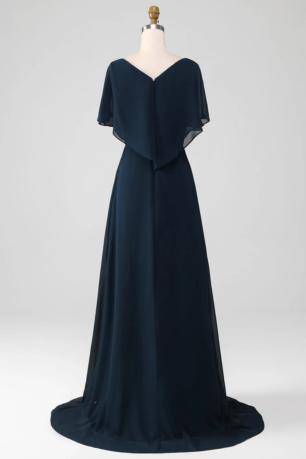Navy A-Line V-Neck Plus Size Chiffon Mother of the Bride Dress with Ruffles - Image 8