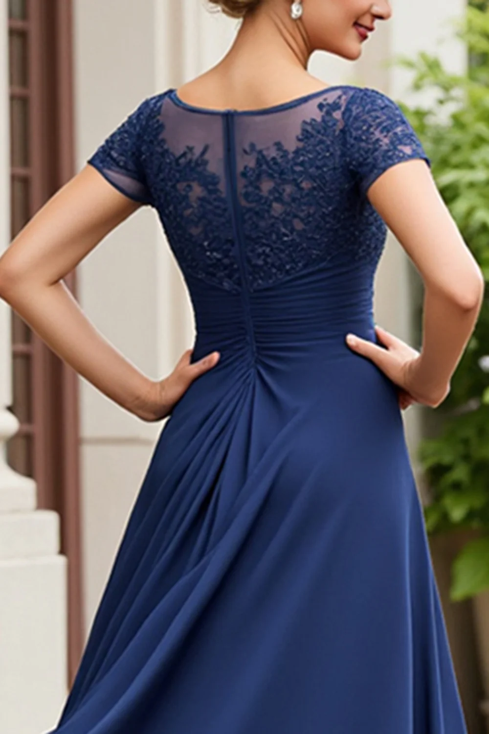 Navy Appliqued A Line Mother Of The Bride Dress - Image 5