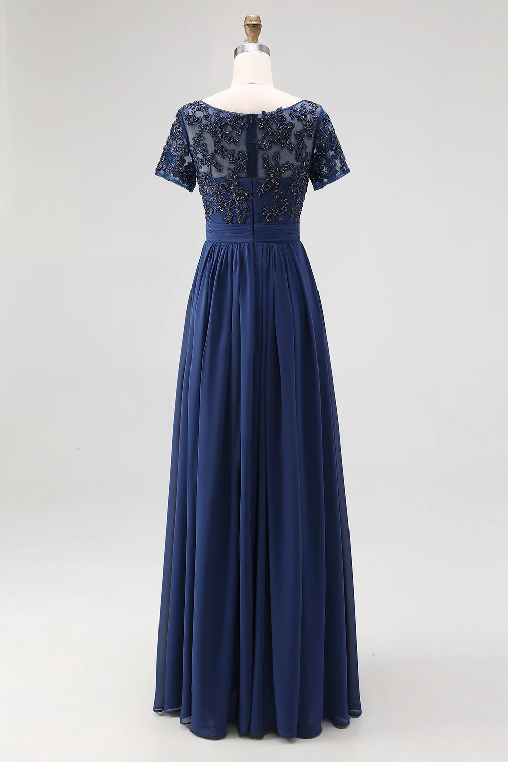 Navy Chiffon A Line Long Mother of the Bride Dress with Appliques - Image 2