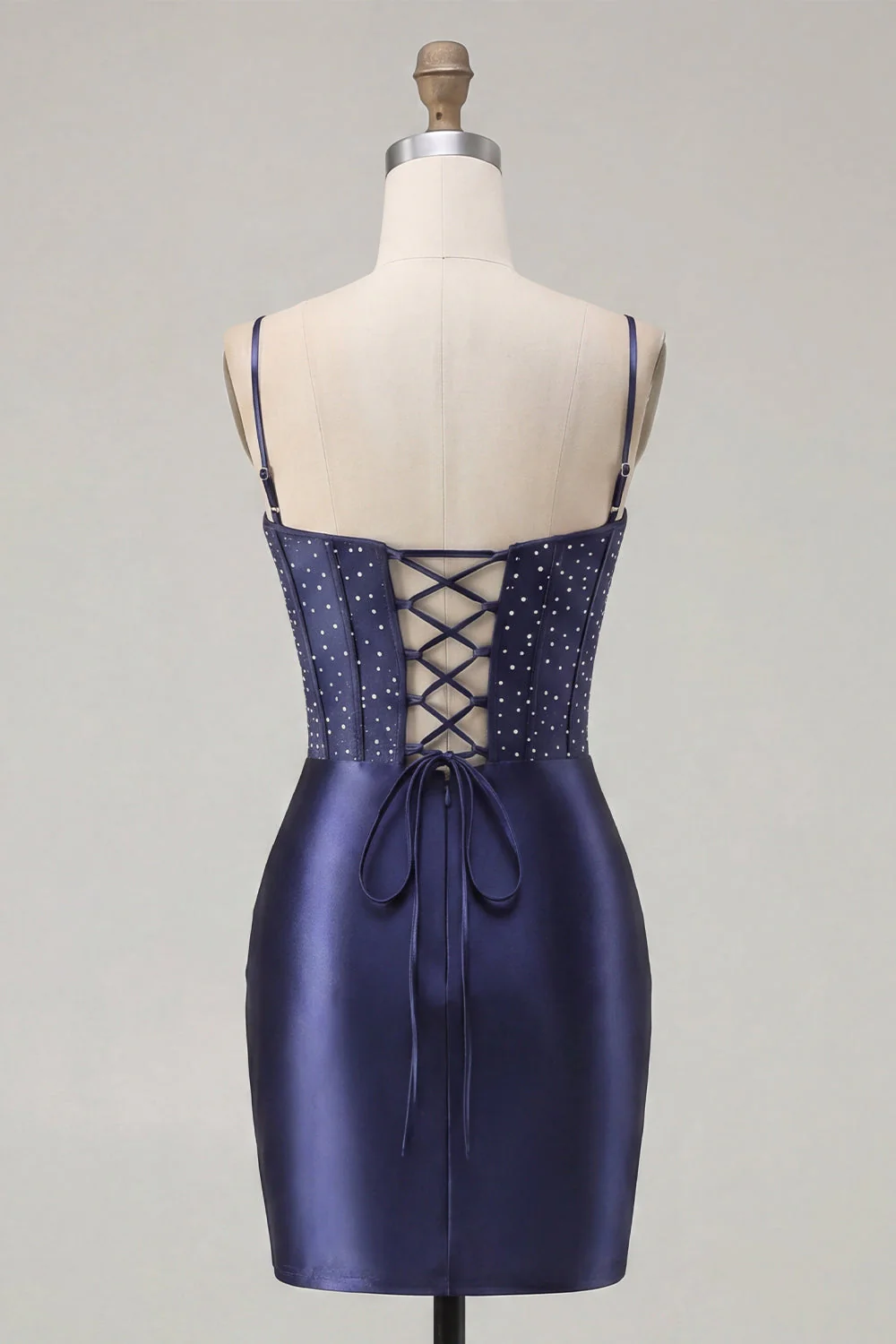 Navy Bodycon Corset Satin Embroidered Cocktail Dress - Image 2