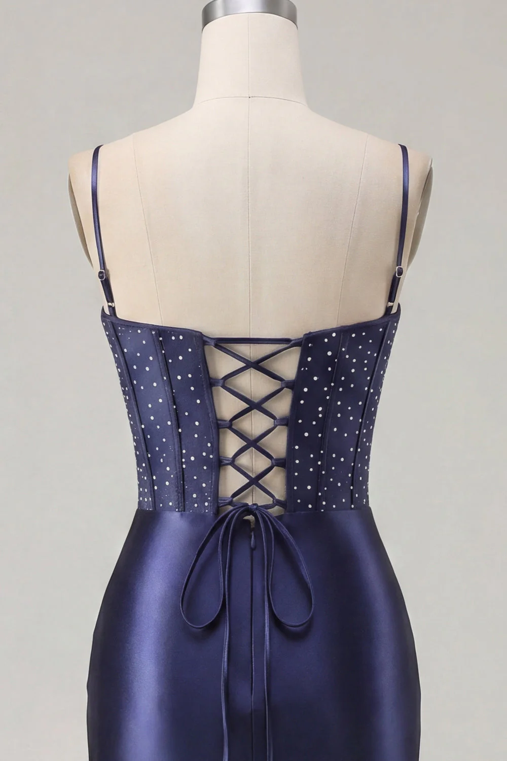 Navy Bodycon Corset Satin Embroidered Cocktail Dress - Image 6