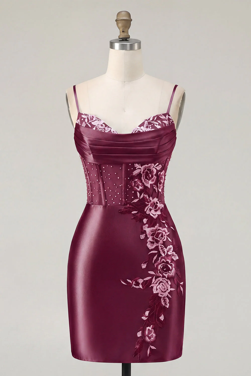 Navy Bodycon Corset Satin Embroidered Cocktail Dress - Image 7
