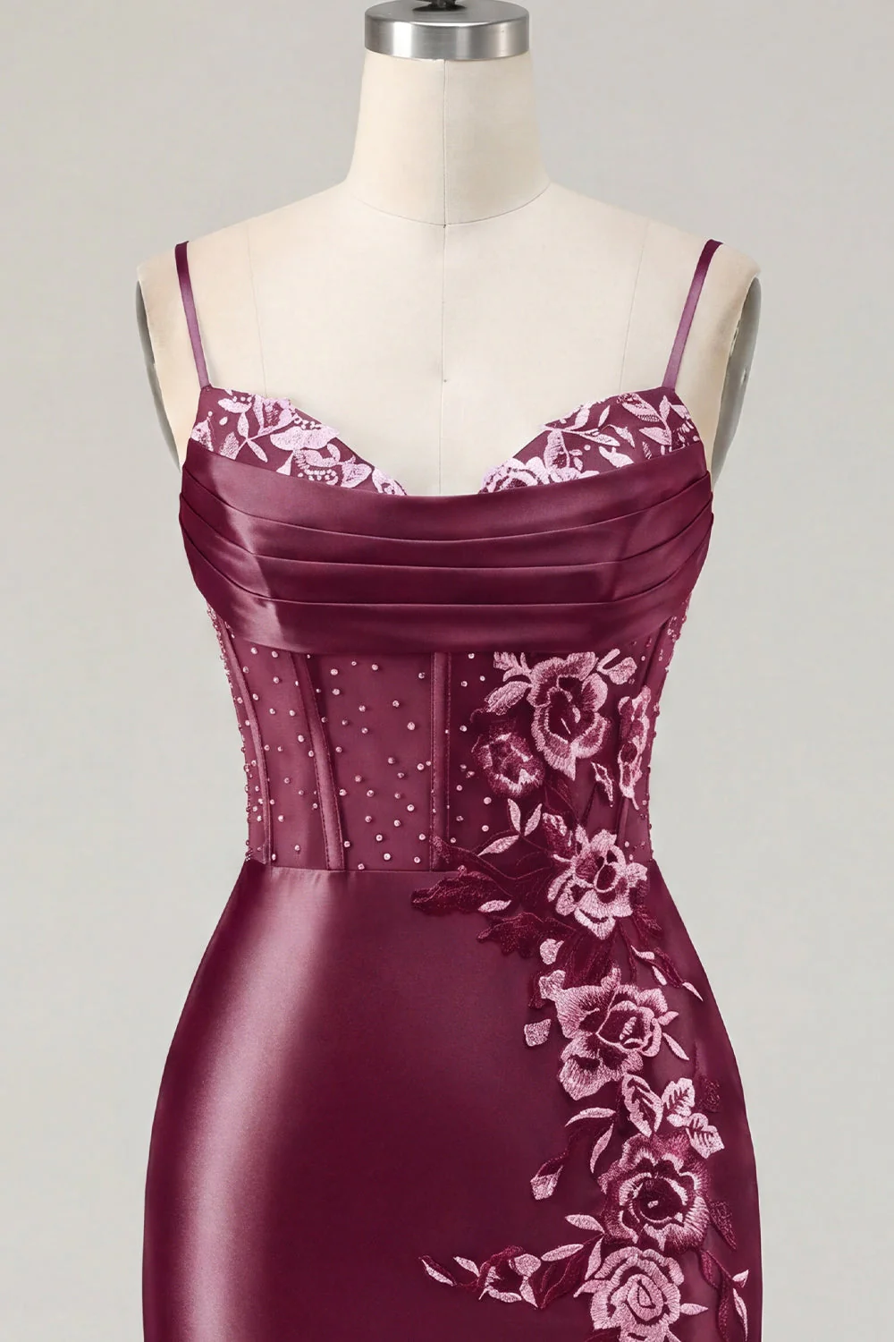 Navy Bodycon Corset Satin Embroidered Cocktail Dress - Image 9