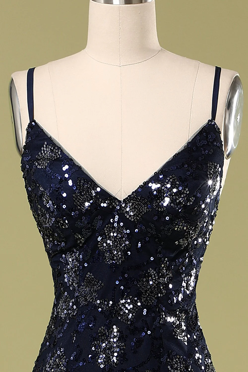 Navy Evening Dress with Beading Sequins - Image 3