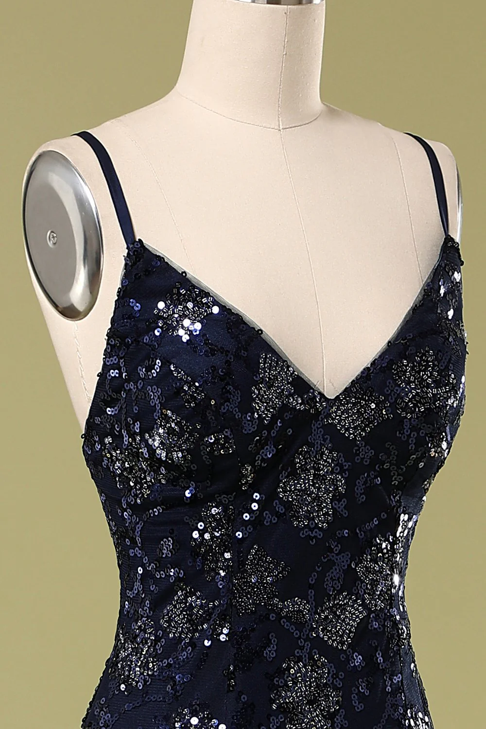 Navy Evening Dress with Beading Sequins - Image 4