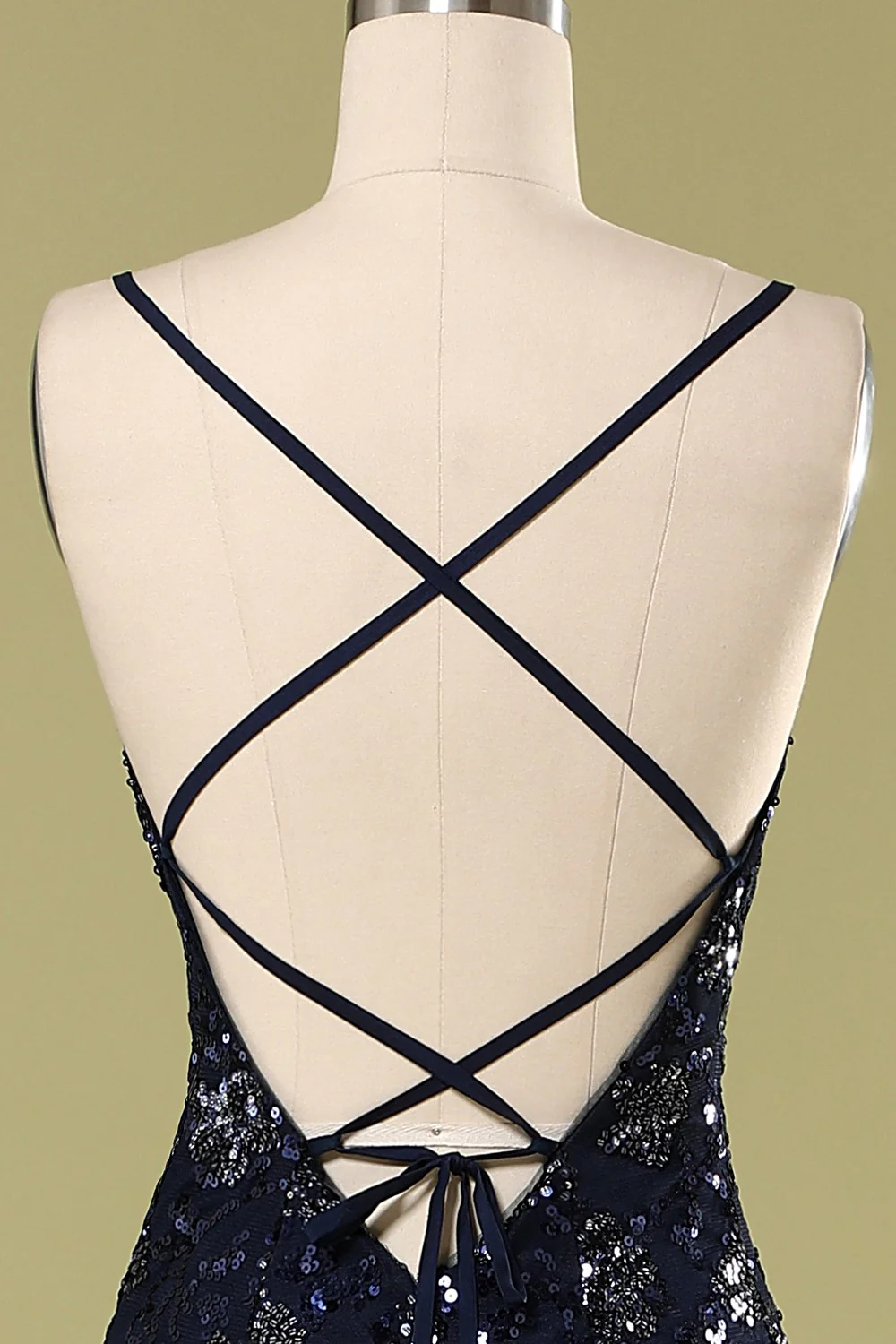 Navy Evening Dress with Beading Sequins - Image 5