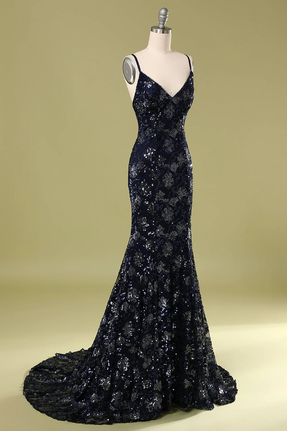 Navy Evening Dress with Beading Sequins - Image 6