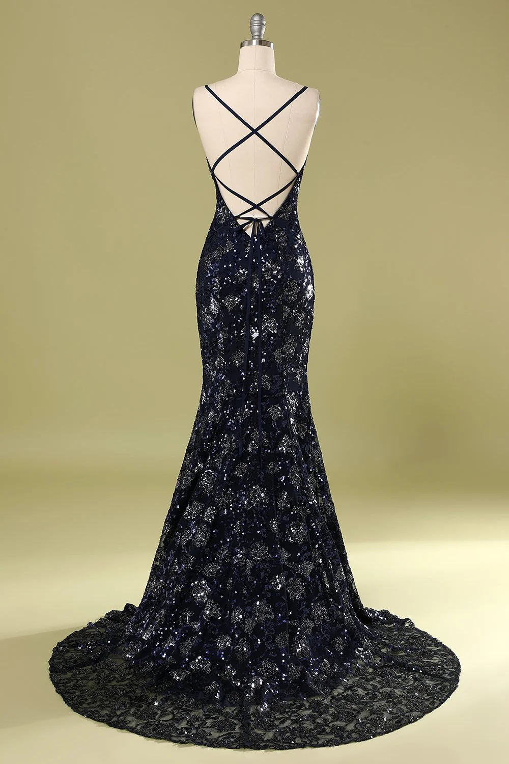 Navy Evening Dress with Beading Sequins - Image 7
