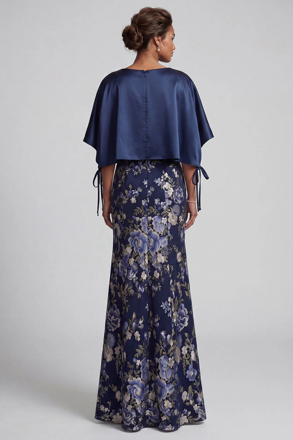 Navy Floral Mermaid Long Mother Of the Bride Dress with Slit - Image 2