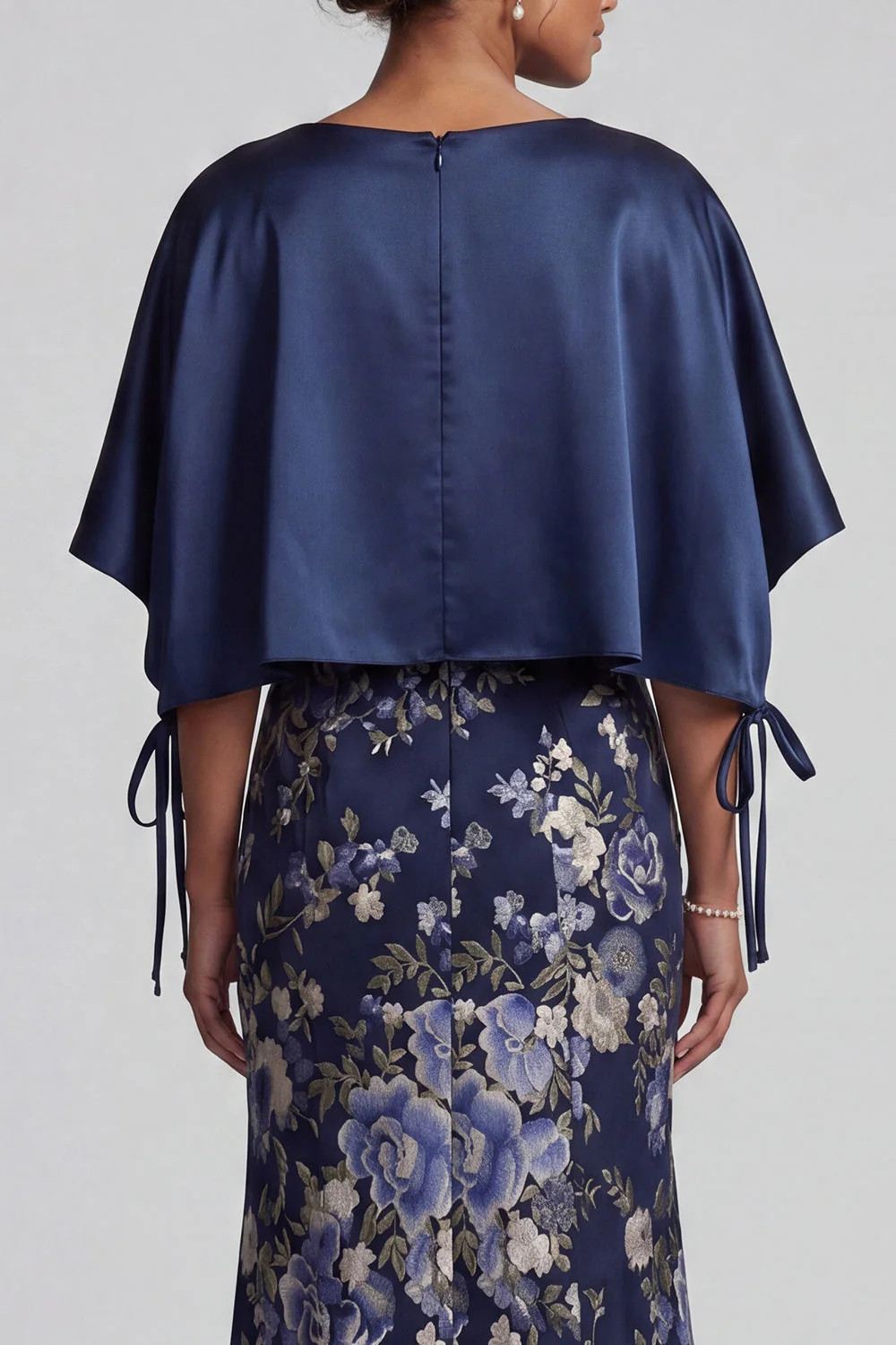 Navy Floral Mermaid Long Mother Of the Bride Dress with Slit - Image 5